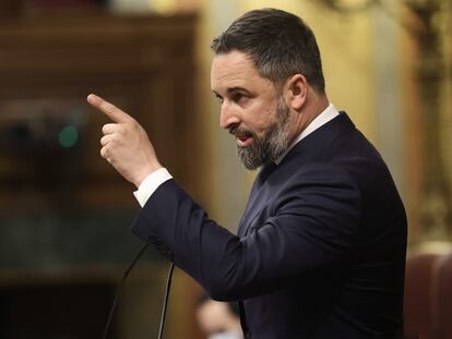 Santiago Abascal, el 2 de marzo en la tribuna del Congreso.