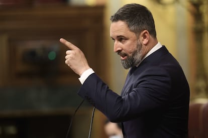 Santiago Abascal, el 2 de marzo en la tribuna del Congreso.