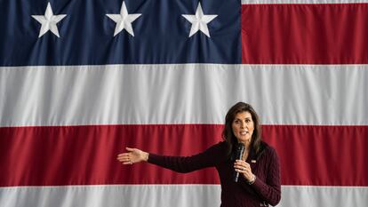 Former U.N. Ambassador Nikki Haley speaks during a campaign rally at Raleigh Union Station on March 2, 2024 in Raleigh, North Carolina.