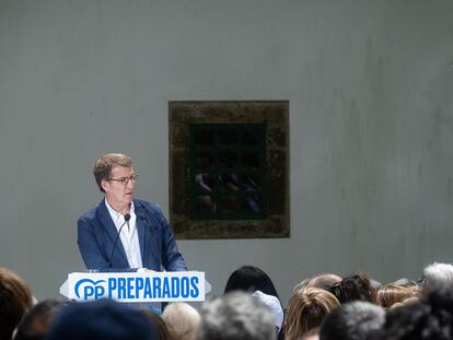 El presidente del PP, Alberto Núñez Feijóo, en un acto del partido en O Pino, A Coruña, el pasado sábado.