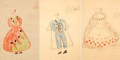 Three of Federico García Lorca's costume designs for <i>The Shoemaker's Prodigious Wife</i>, which premiered in 1930.