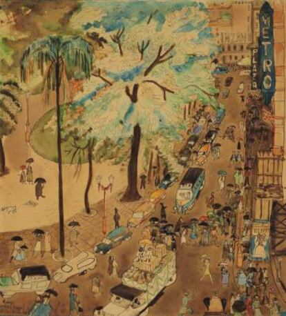'Plaça Getulio Vargas. Rio de Janeiro, 1946', aquarel·la i tinta xinesa de Bo Bardi.