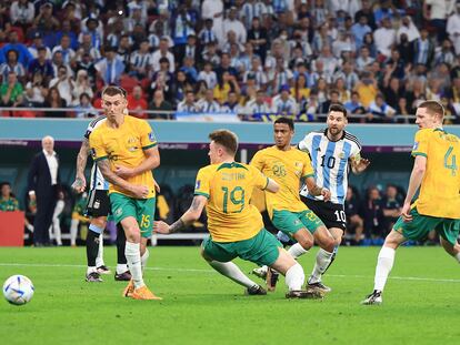 Lionel Messi marcaba el sábado el primer gol del partido entre Argentina y Australia en los octavos de final del Mundial.