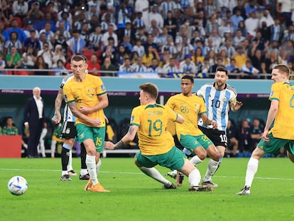 Lionel Messi marcaba el sábado el primer gol del partido entre Argentina y Australia en los octavos de final del Mundial.