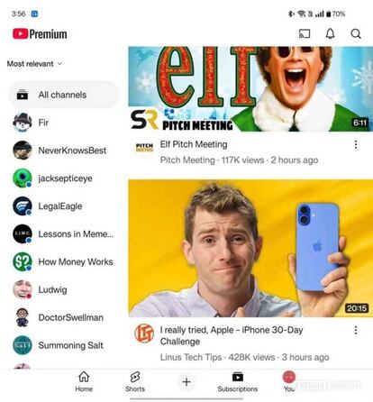 App de YouTube en un plegable