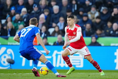 Gabriel Martinelli, del Arsenal, en una acción del partido contra el Leicester.