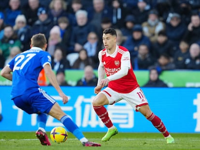 Gabriel Martinelli, del Arsenal, en una acción del partido contra el Leicester.