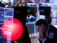 Un operador de la Bolsa de Nueva York, en el patio de operaciones.