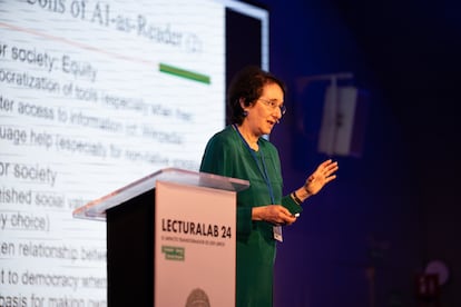 La lingüista Naomi Baron durante el evento Lecturalab 24, en una
imagen cedida por la Fundación Germán Sánchez Ruipérez.