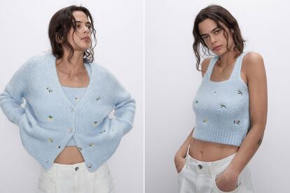 La versión de Zara también cuenta con cárdigan (29,95 euros) y top a juego (17,95).