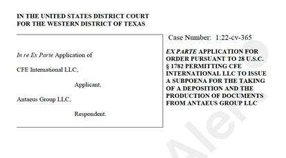 Documentos del caso de petición de "descubrimiento" a la corte federal en Estados Unidos en el distrito occidental de Texas.