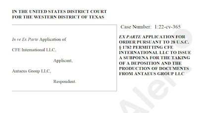 Documentos del caso de petición de "descubrimiento" a la corte federal en Estados Unidos en el distrito occidental de Texas.