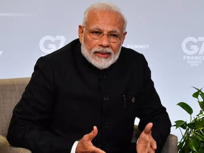 El primer ministro de India, Narendra Modi, durante una intevención en la cumbre del G7 en Biarritz (Francia).