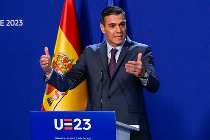 Pedro Sánchez, el 6 de octubre durante la rueda de prensa ofrecida tras la cumbre europea de Granada.