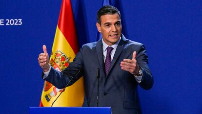 Pedro Sánchez, el 6 de octubre durante la rueda de prensa ofrecida tras la cumbre europea de Granada.