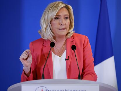 Marine Le Pen, en una conferencia de prensa en París.