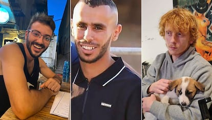 Three undated photos of Alon Shamriz, Samer Al-Talalka and Yotam Haim, the three hostages Israeli troops mistakenly killed Friday, Dec. 15, 2023. (Courtesy of the Shamriz, Al-Talalka and Haim families via AP).