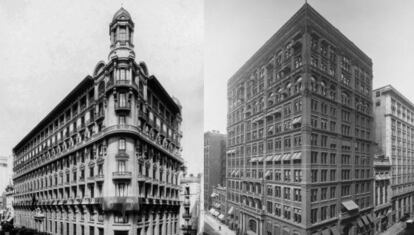 El Home Insurance Building de 1885 y el edificio de la Compañía Arrendataria de Tabacos (Via Laietana, 8) de Barcelona.