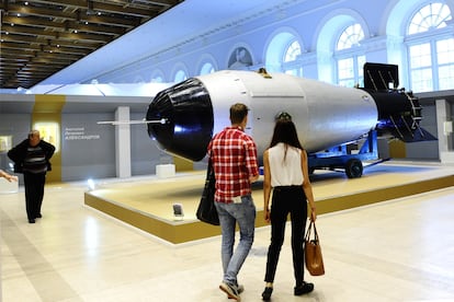 A replica of the 'Tsar Bomb,' the 50-megaton device that the USSR detonated in 1961, at an exhibition in Moscow in 2015.