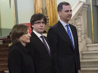 Forcadell, Puigdemont i Felip VI, al Liceu, al febrer.