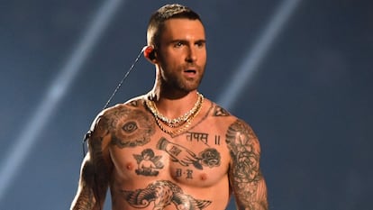 Adam Levine of Maroon 5 during a performance at the 2019 Super Bowl in Atlanta, Georgia.