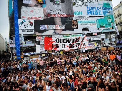 Imagen de la acampada de los indignados, en la Puerta del Sol, una semana después del 15M.