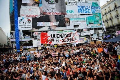 Imagen de la acampada de los indignados, en la Puerta del Sol, una semana después del 15M.