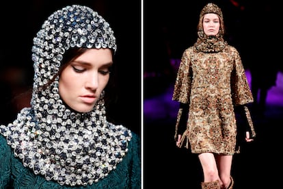 No hay clásico cuento de hadas que se precie sin un caballero. Una versión de lujo hizo Dolce & Gabbana en otoño de 2014 con cuerpos y pasamontañas de lentejuelas y cristales que simulaban armadura y almofar (a la cabeza).