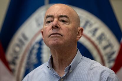  U.S. Department of Homeland Security Secretary Alejandro Mayorkas holds a press conference at a U.S. Border Patrol station on January 8.