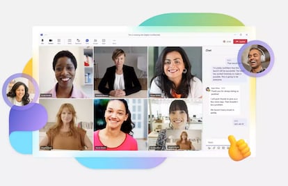 Una videollamada con chat en la aplicación de Microsoft Teams, una de las más citadas en este estudio que describe el "lado oscuro" del trabajo híbrido.