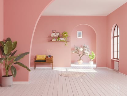 Un piso con paredes en rosa.