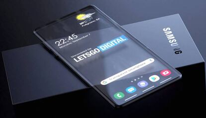 Concepto de smartphone Samsung con pantalla transparente.