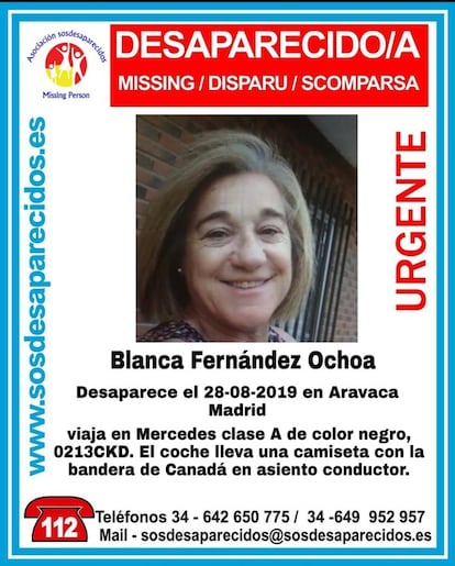 Imagen del cartel en el que se denuncia la desaparición de la esquiadora Blanca Fernández Ochoa.