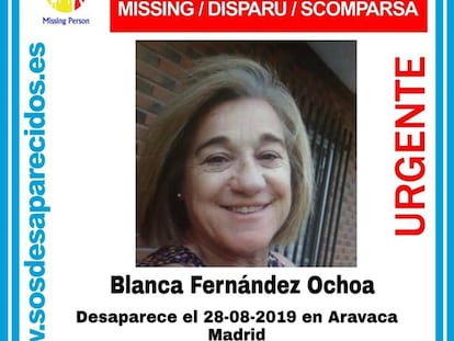 Imagen del cartel en el que se denuncia la desaparición de la esquiadora Blanca Fernández Ochoa.