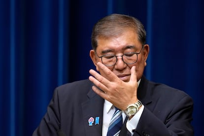 Shigeru Ishiba en la rueda de prensa en Tokio en la que ha anunciado su renuncia este domingo.