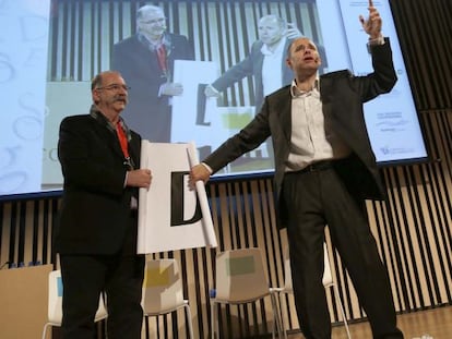 De izquierda a derecha, Pedro Subijana y Ramon Fauria, en los Diálogos de Cocina de Basque Culinary Center.   