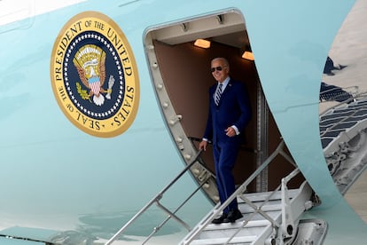 Joe Biden, upon arrival in Marietta (Georgia).