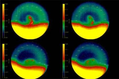 Imágenes del doble vórtice del polo sur de Venus captadas desde la nave espacial Venus Express.