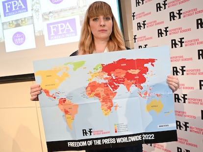 Presentación del informe de Reporteros sin Fronteras, este martes en Londres.