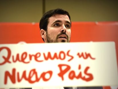 El candidato de Izquierda Unida-Unidad Popular a la presidencia del Gobierno, Alberto Garzón, en un acto de la precampaña.