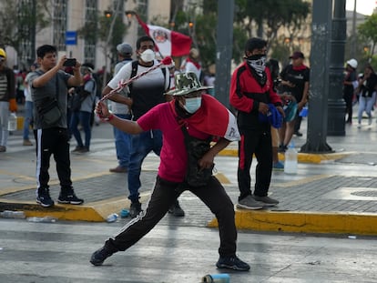 Anti-government protesters clashed with police in Lima on Tuesday.