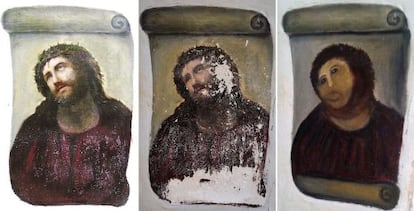 El antes y el despu&eacute;s del &#039;Ecce Homo&#039; original del artista El&iacute;as Garc&iacute;a Mart&iacute;nez