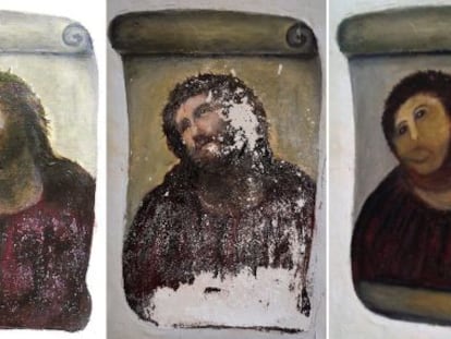 El antes y el despu&eacute;s del &#039;Ecce Homo&#039; original del artista El&iacute;as Garc&iacute;a Mart&iacute;nez