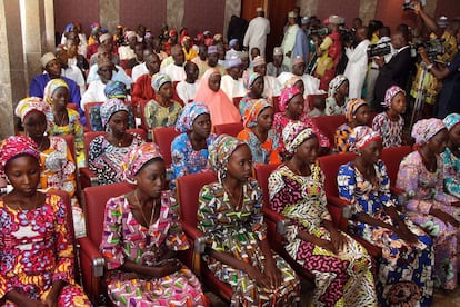 La veintena de niñas liberadas por Boko Haram en 2016.