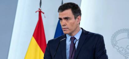 El presidente del Gobierno, Pedro Sánchez, durante su comparecencia este domingo.