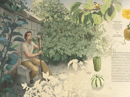 Autorretrato de Jolivot con flor de calabacín.