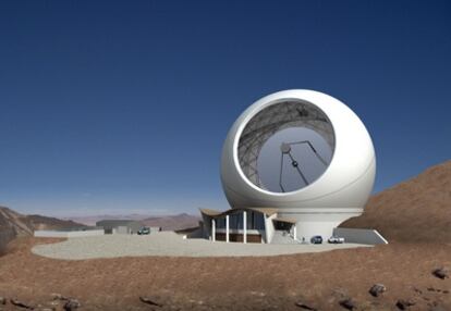 Ilustración del futuro observatorio submilimétrico CCAT, de 25 metros de diámetro