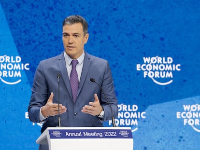 Pedro Sanchez, presidente del Gobierno de España, interviene en el Foro de Davos, Suiza.