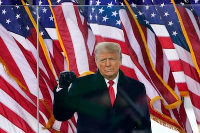 President Donald Trump gestures as he arrives to speak at a rally on Jan. 6, 2021, in Washington.