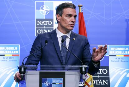 El presidente del Gobierno, Pedro Sánchez, durante la cumbre de la OTAN en Bruselas, este lunes.